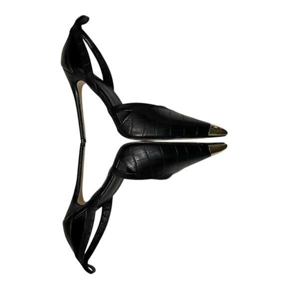 BLACK CUT OUT HEEL METAL TOE COURT SHOE SIZE 10.5 - Picture 1 of 13